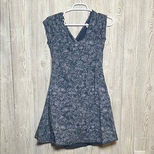 Pact Fit & Flare Crossback Cutout Mini Dress Size L Blue Organic Cotton